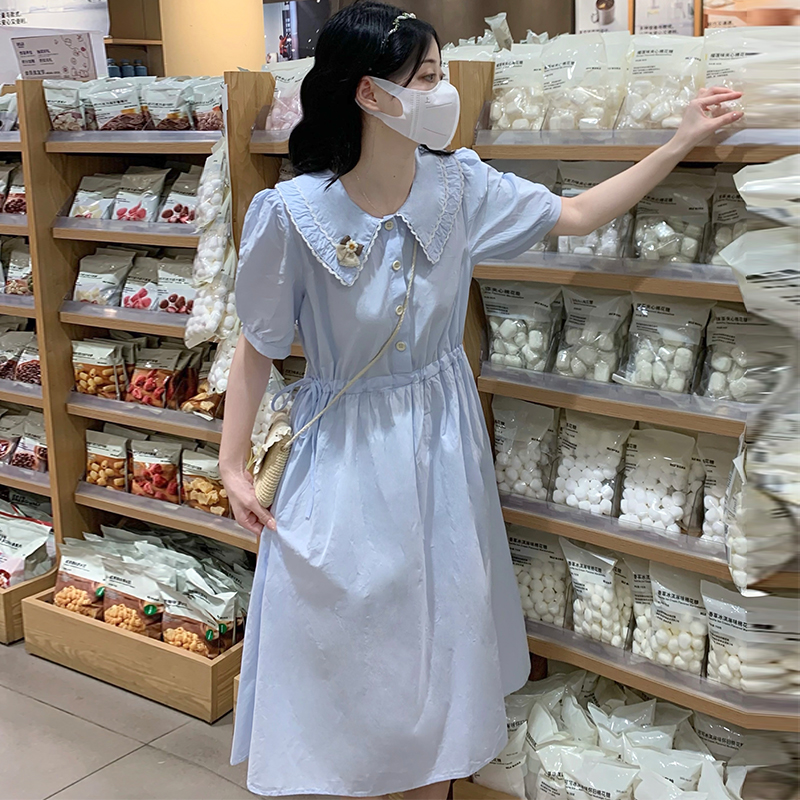 Sweet college style long dress doll collar dress