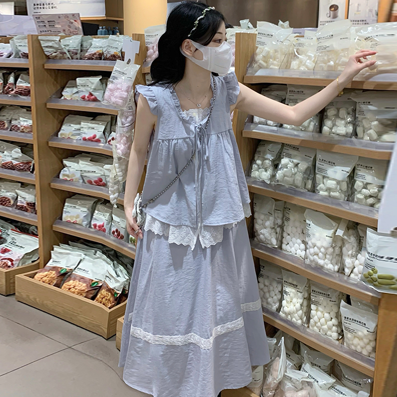 France style Pseudo-two skirt sweet shirt 2pcs set