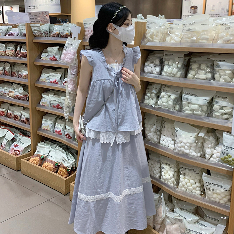 France style Pseudo-two skirt sweet shirt 2pcs set