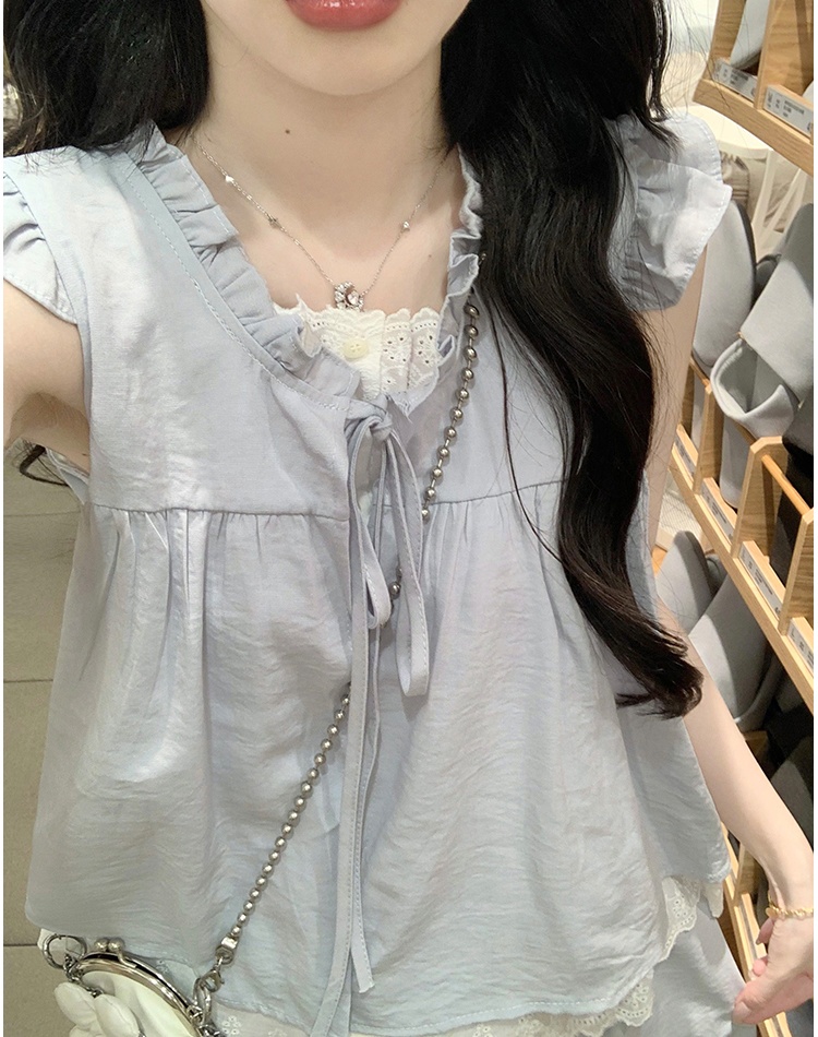 France style Pseudo-two skirt sweet shirt 2pcs set