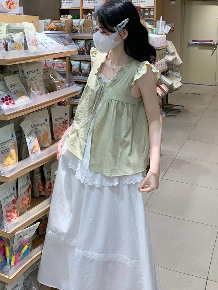 France style Pseudo-two skirt sweet shirt 2pcs set