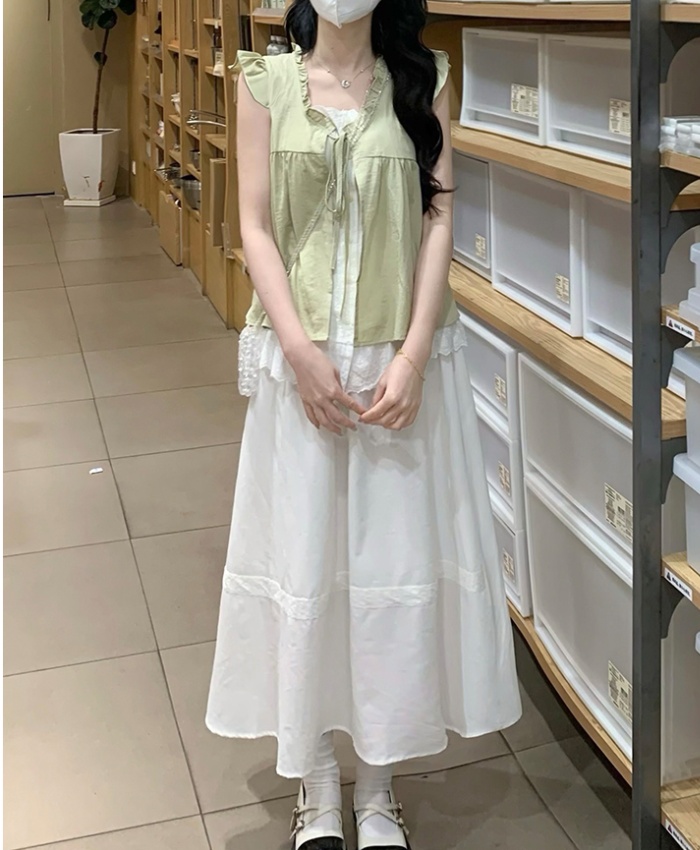 France style Pseudo-two skirt sweet shirt 2pcs set