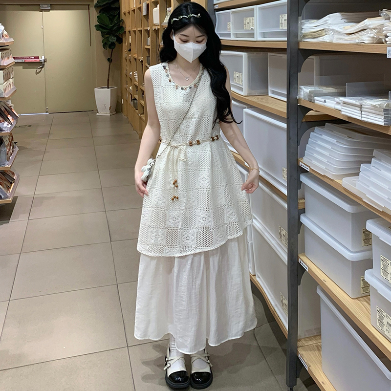 Splice sleeveless sleeveless dress Bohemian style dress