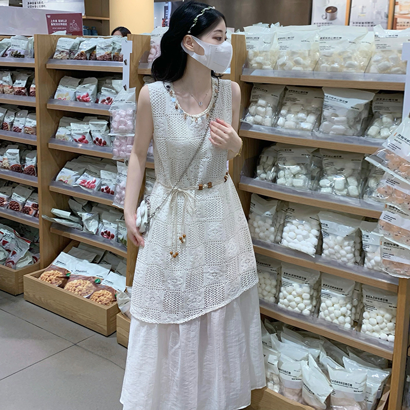 Splice sleeveless sleeveless dress Bohemian style dress