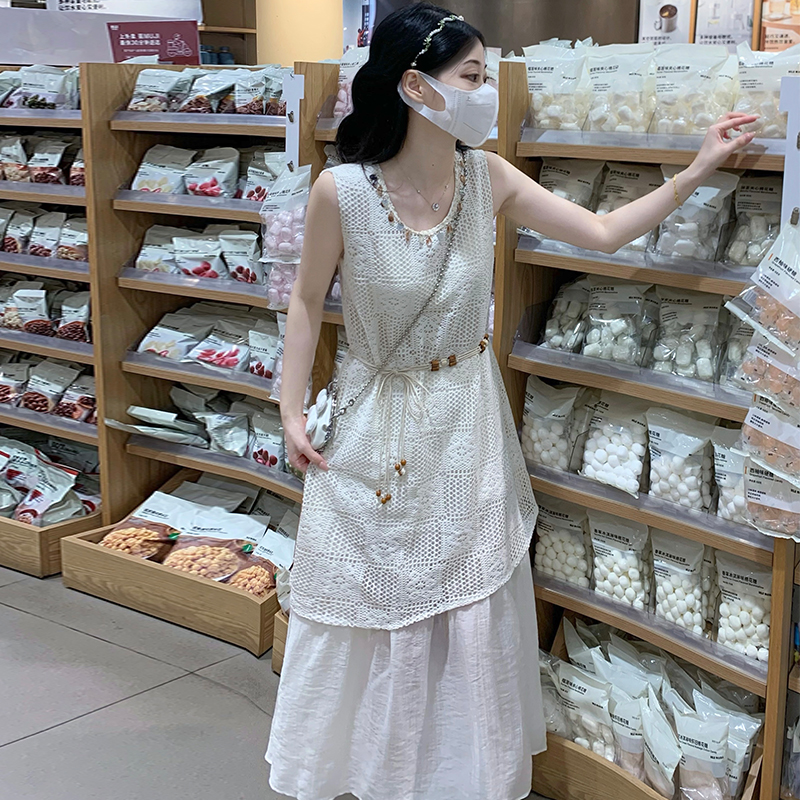 Splice sleeveless sleeveless dress Bohemian style dress