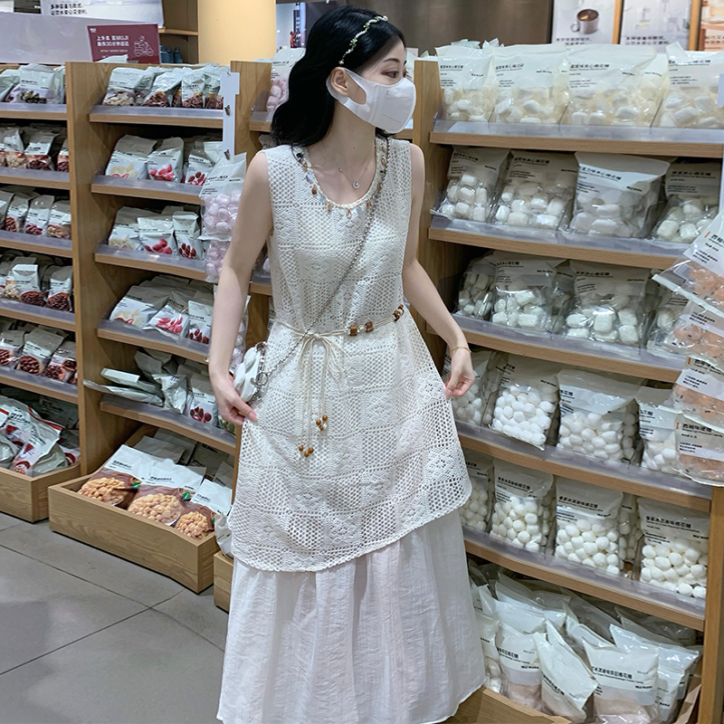 Splice sleeveless sleeveless dress Bohemian style dress