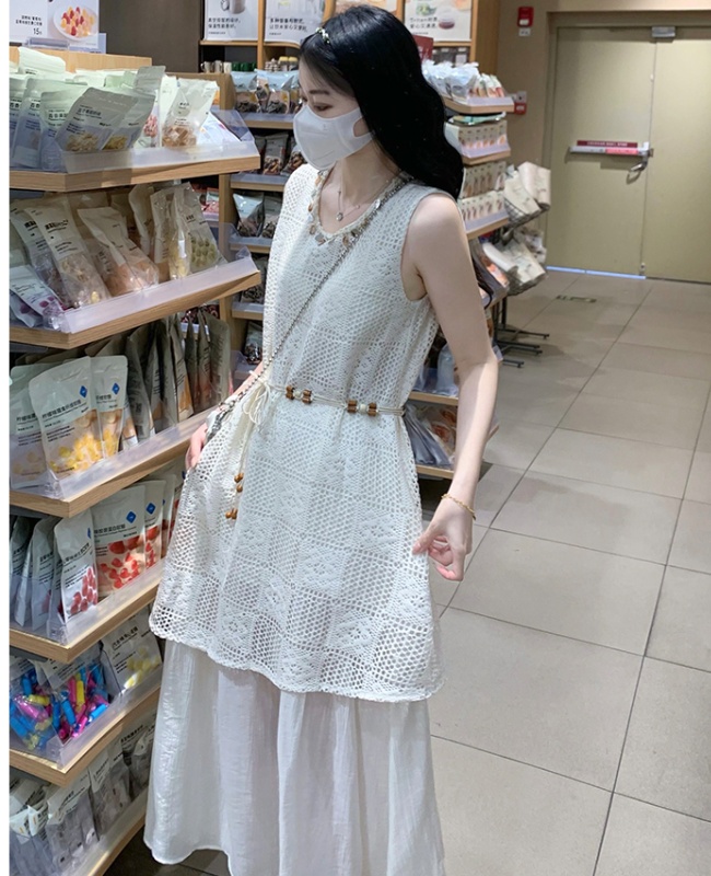 Splice sleeveless sleeveless dress Bohemian style dress