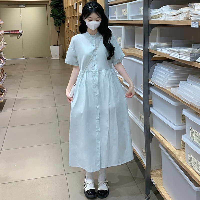 Korean style lace long dress short sleeve loose smock 2pcs set