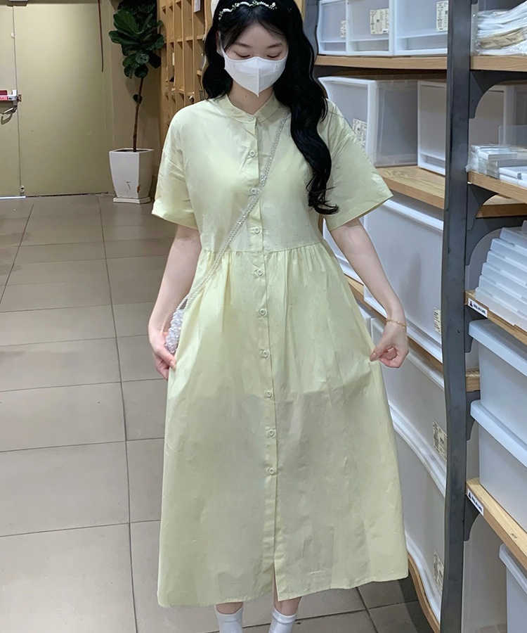 Korean style lace long dress short sleeve loose smock 2pcs set