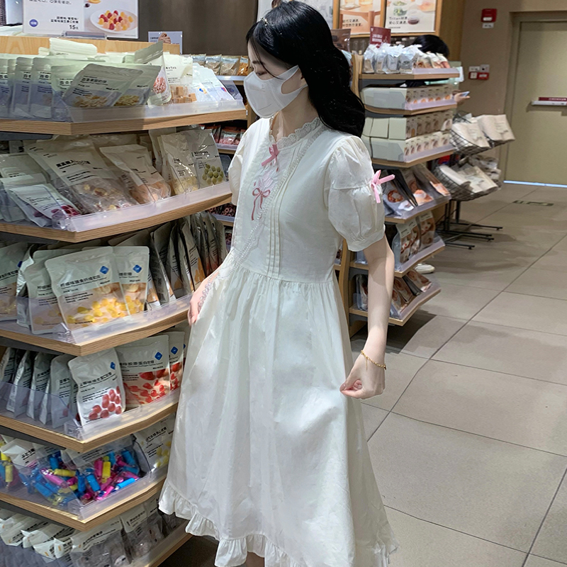 Tender puff sleeve dress summer long dress for women