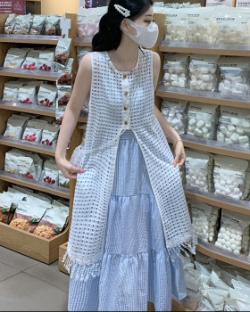 Blue stripe dress summer strap dress a set