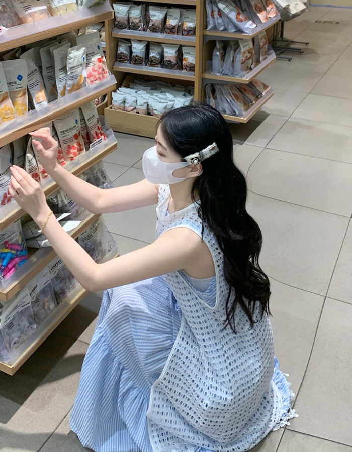 Blue stripe dress summer strap dress a set
