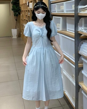 France style pinched waist blue dress