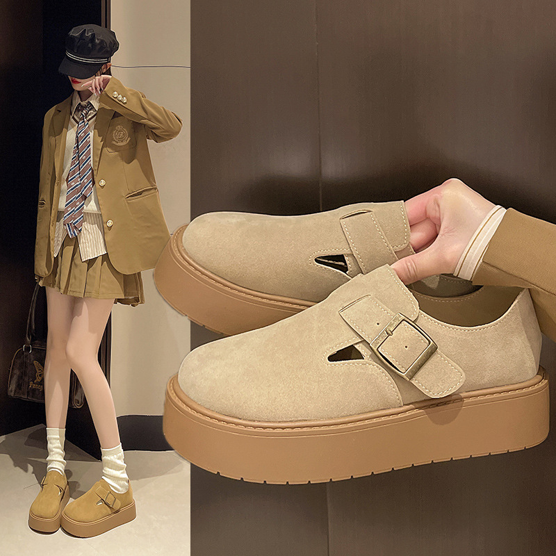 Lazy round thick crust Japanese style shoes for women