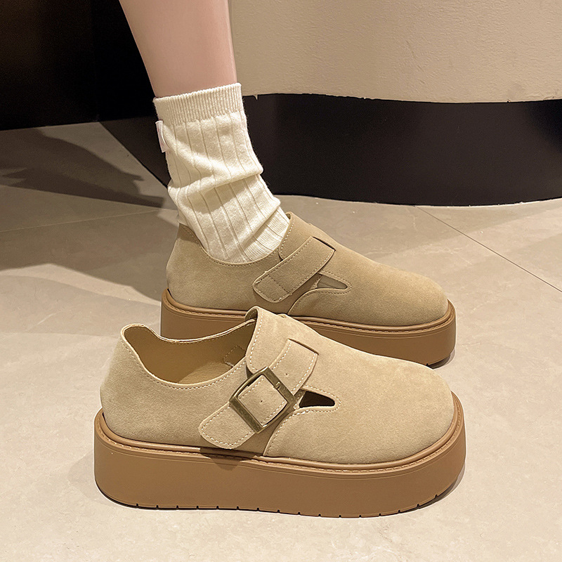 Lazy round thick crust Japanese style shoes for women