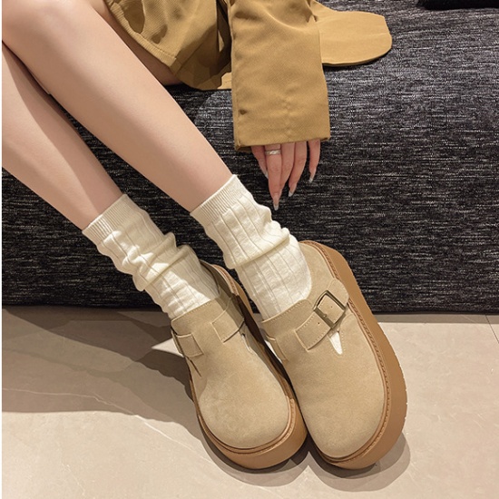 Lazy round thick crust Japanese style shoes for women