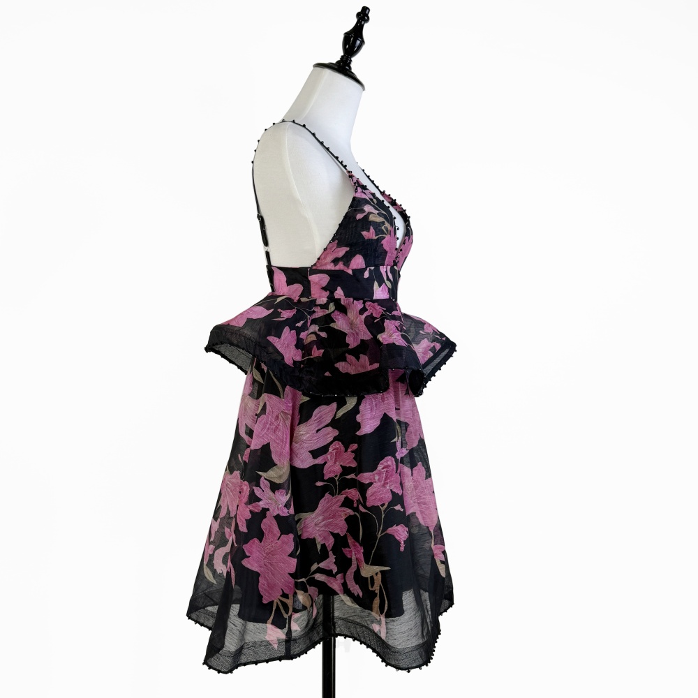 Printing beading sling T-back lady stereoscopic dress