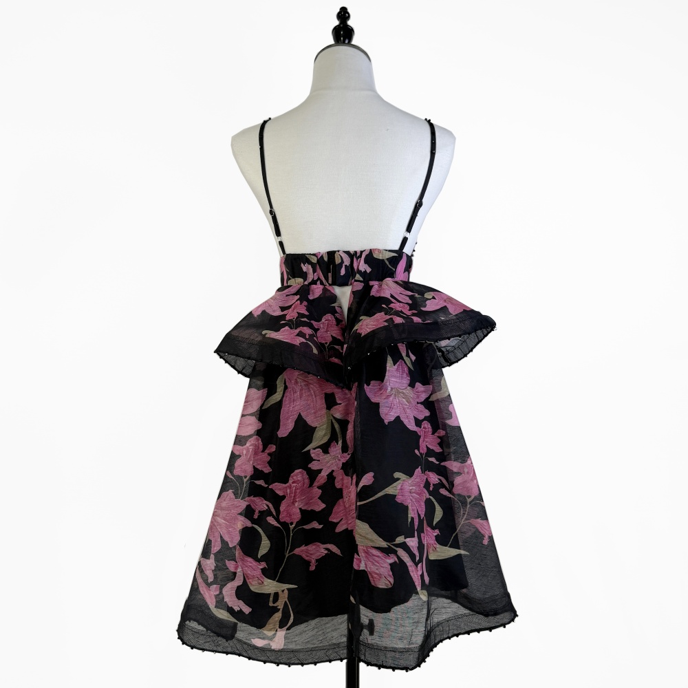 Printing beading sling T-back lady stereoscopic dress