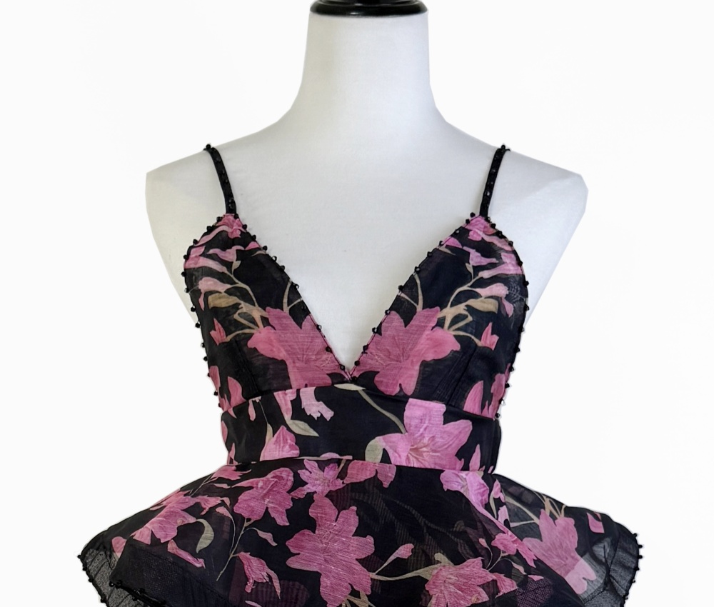 Printing beading sling T-back lady stereoscopic dress