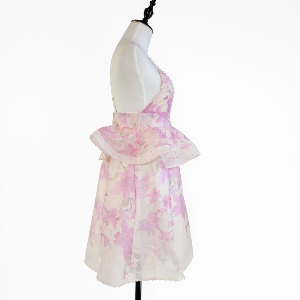 Printing beading sling T-back lady stereoscopic dress