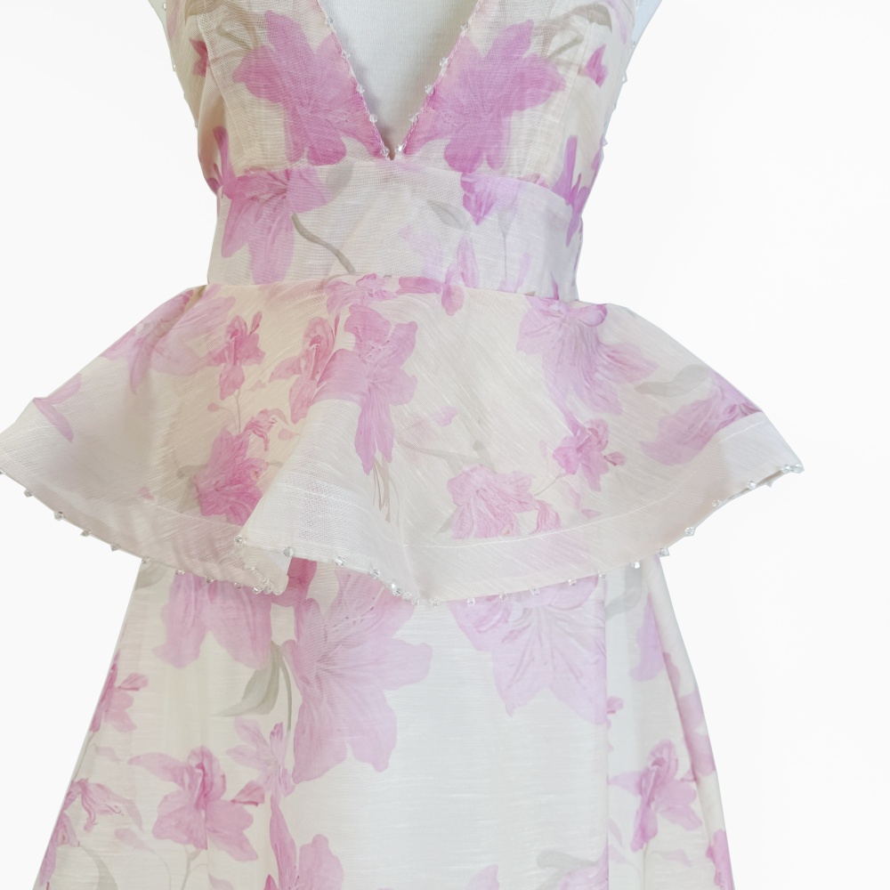Printing beading sling T-back lady stereoscopic dress