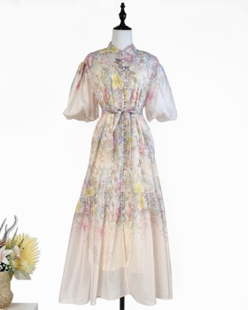 Cstand collar dress short sleeve long dress 2pcs set