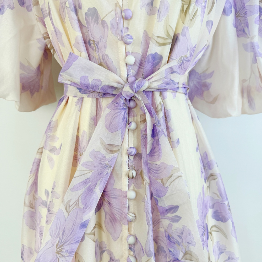 Cstand collar dress short sleeve long dress 2pcs set