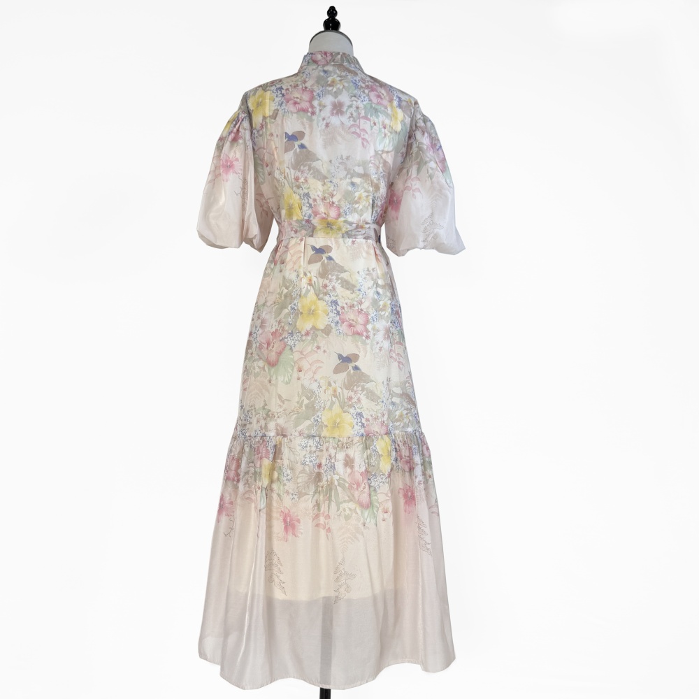 Cstand collar dress short sleeve long dress 2pcs set
