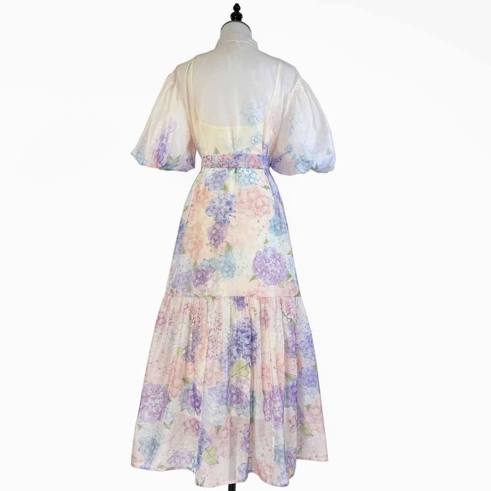Cstand collar dress short sleeve long dress 2pcs set