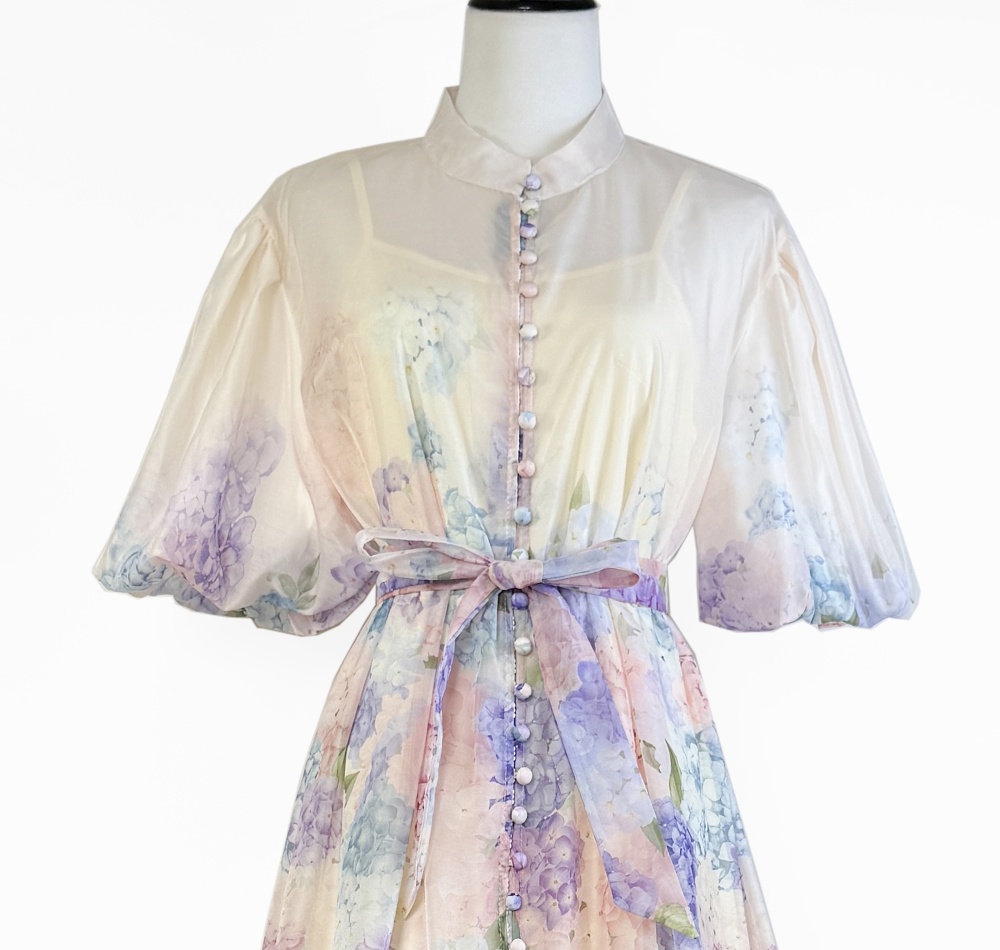 Cstand collar dress short sleeve long dress 2pcs set