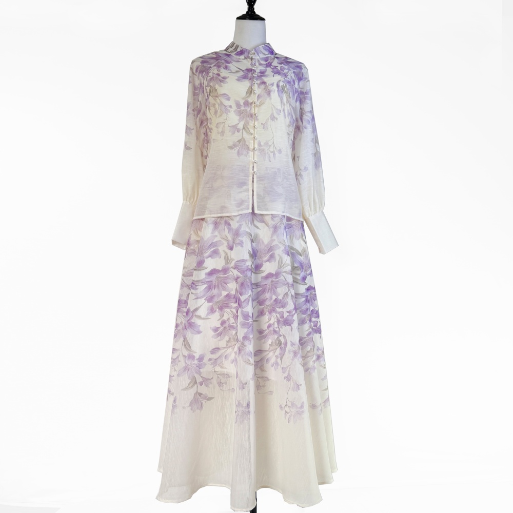 Big skirt skirt cstand collar shirt 3pcs set for women