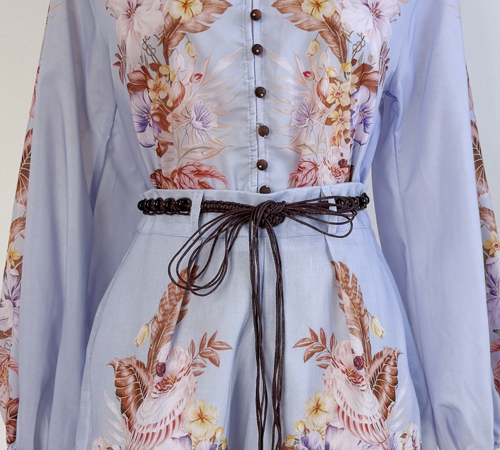 Retro cstand collar printing beading shirt 2pcs set