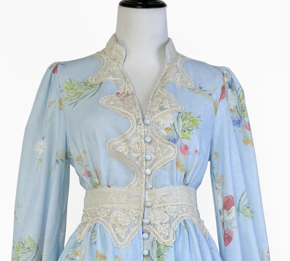 Lace pinched waist blue T-back vacation short dress