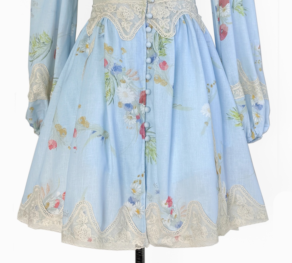 Lace pinched waist blue T-back vacation short dress