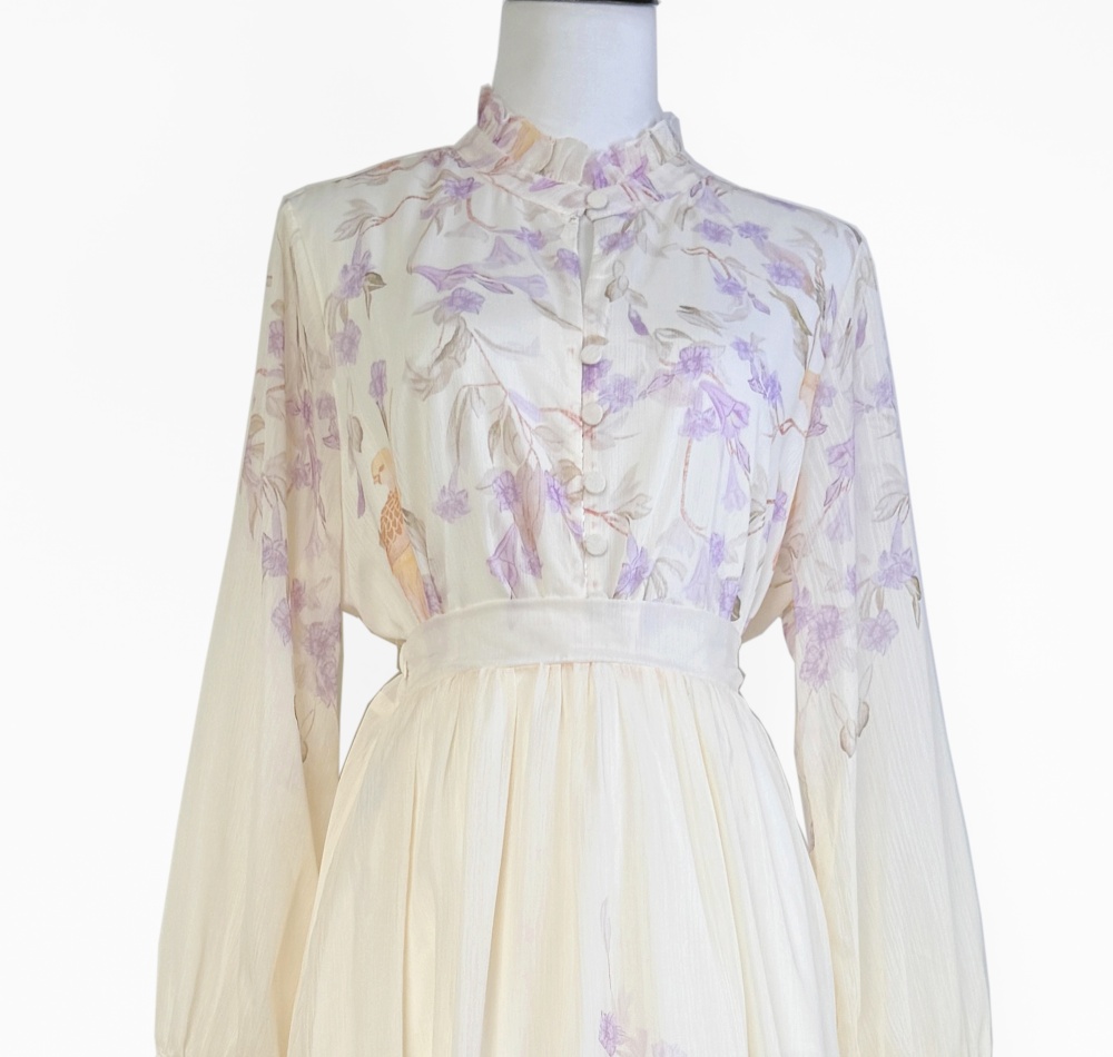 Printing big skirt fungus skirt elegant high waist shirt a set
