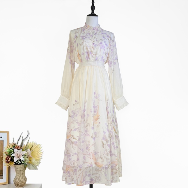 Printing big skirt fungus skirt elegant high waist shirt a set