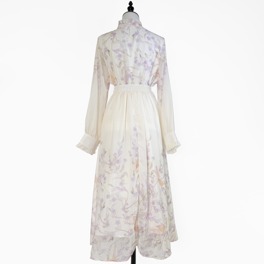 Printing big skirt fungus skirt elegant high waist shirt a set