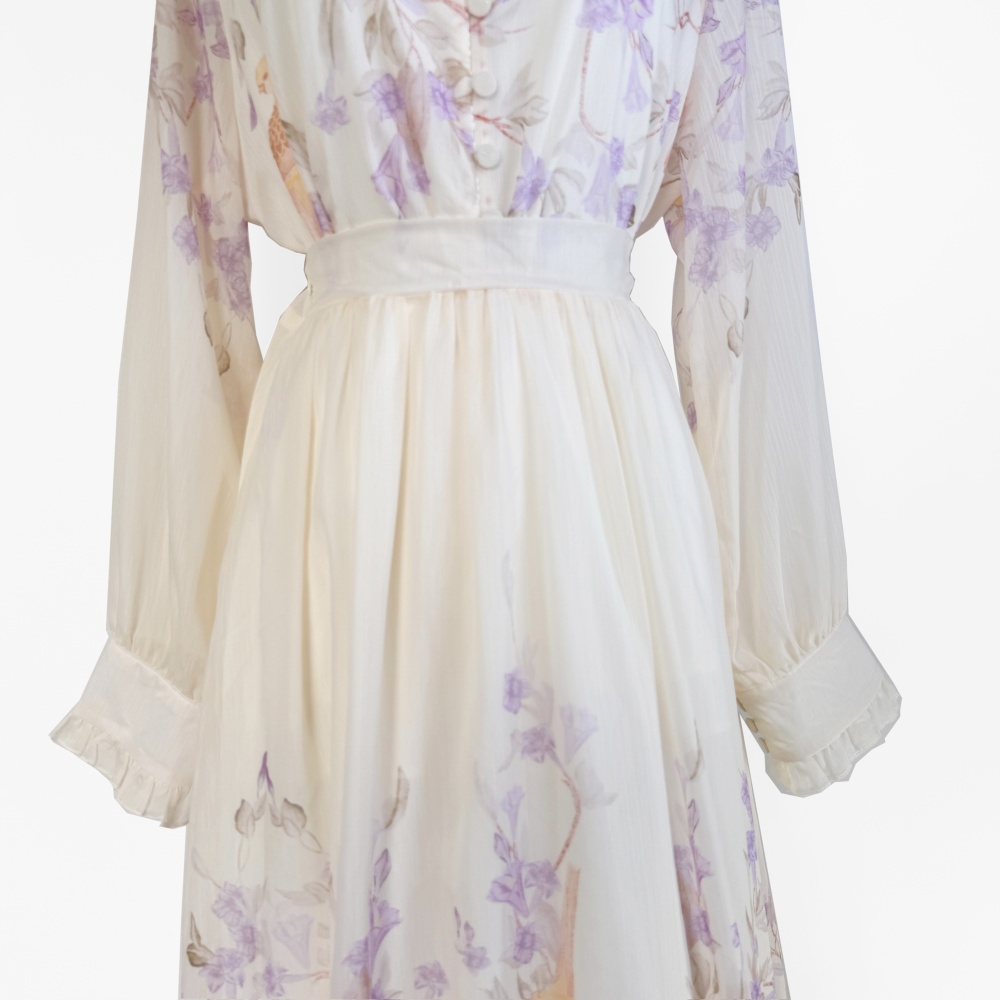Printing big skirt fungus skirt elegant high waist shirt a set