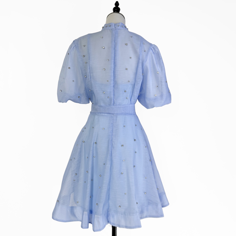 Vacation art T-back puff sleeve single-breasted dress