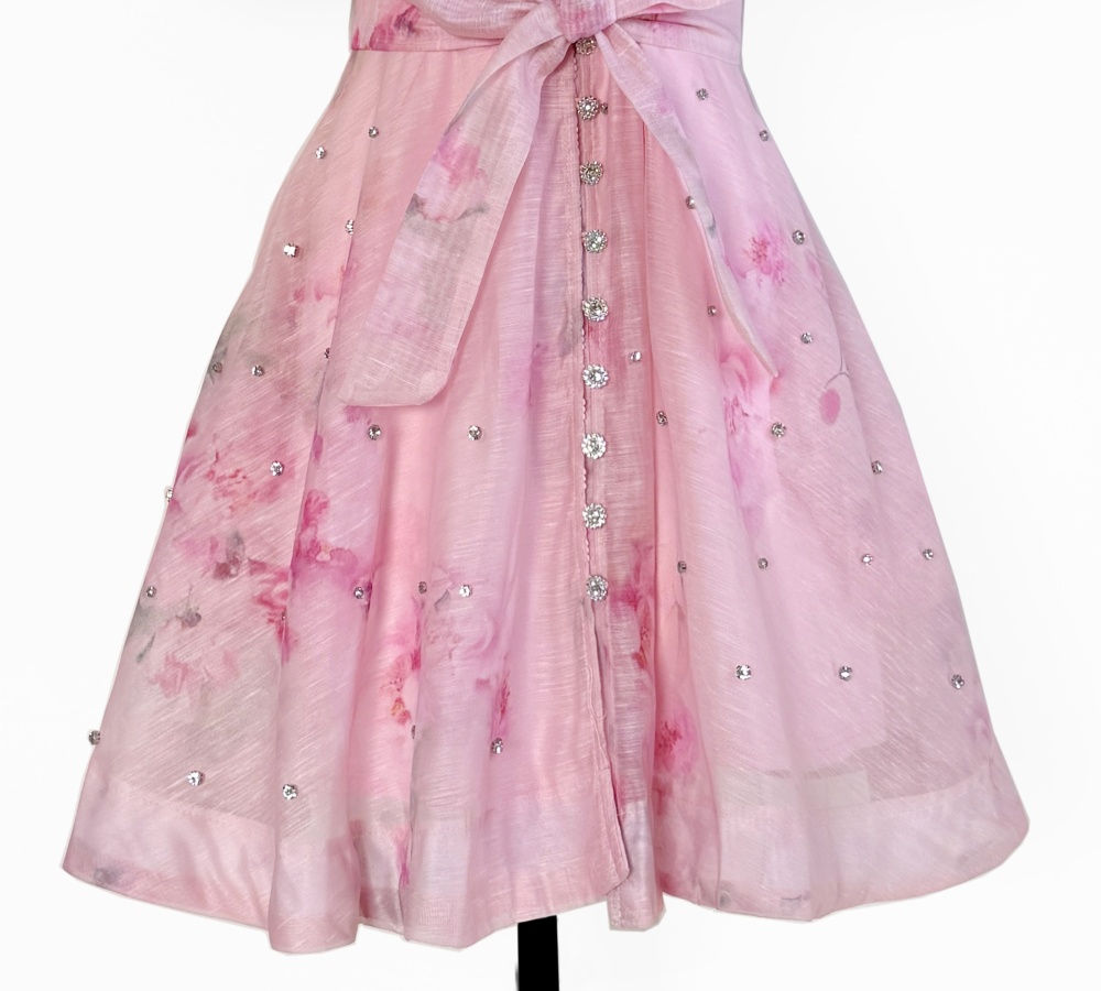 Vacation art T-back puff sleeve single-breasted dress