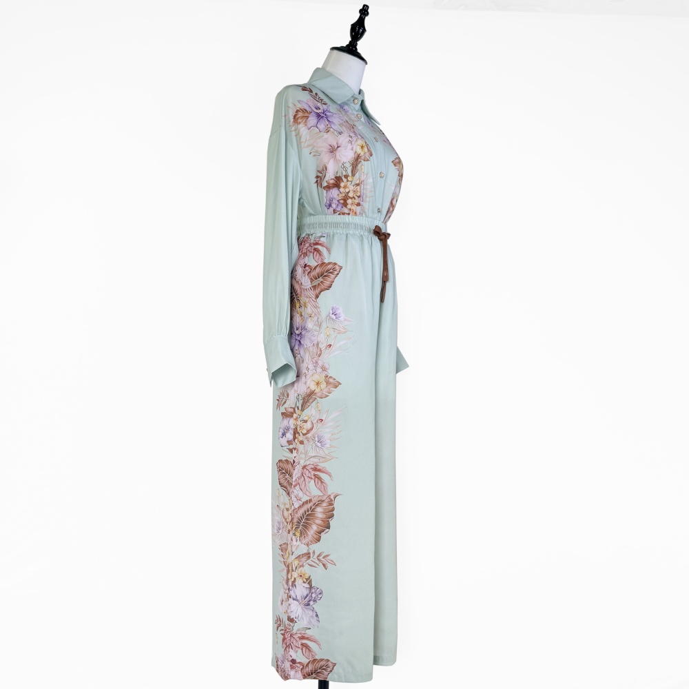 Long sleeve printing shirt satin high waist casual pants for women