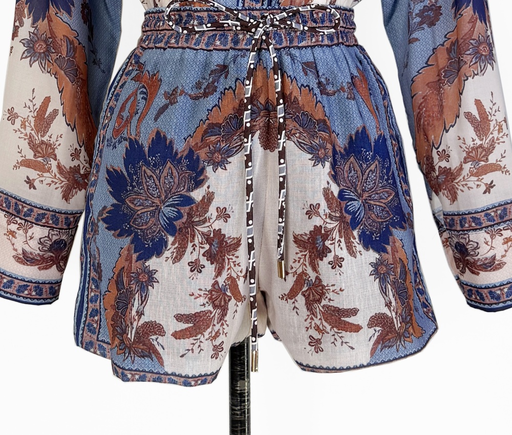 Vacation printing shorts high waist loose shirt 2pcs set
