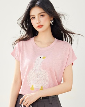 Embroidery summer cartoon tops thin ice silk sweater