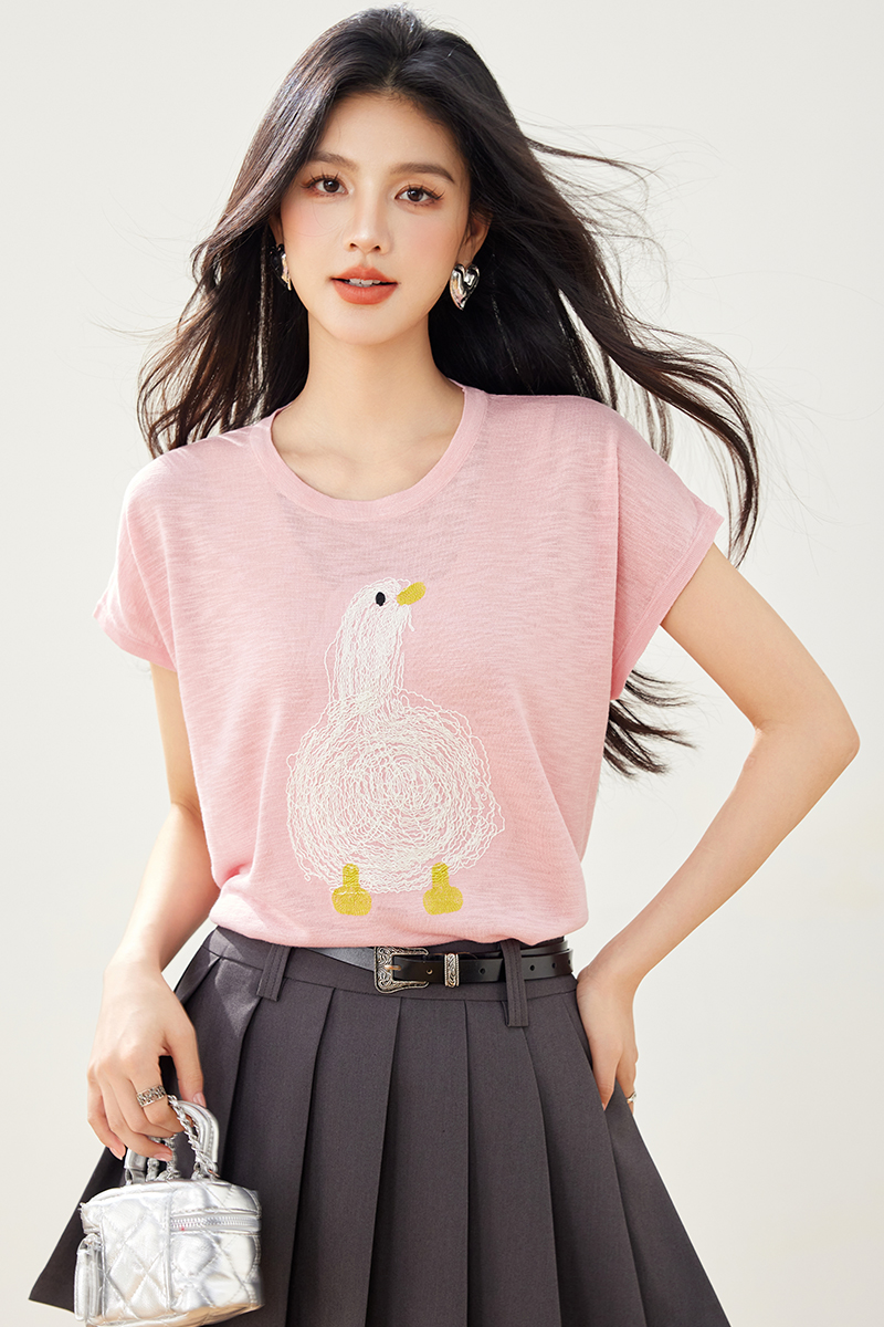 Embroidery summer cartoon tops thin ice silk sweater