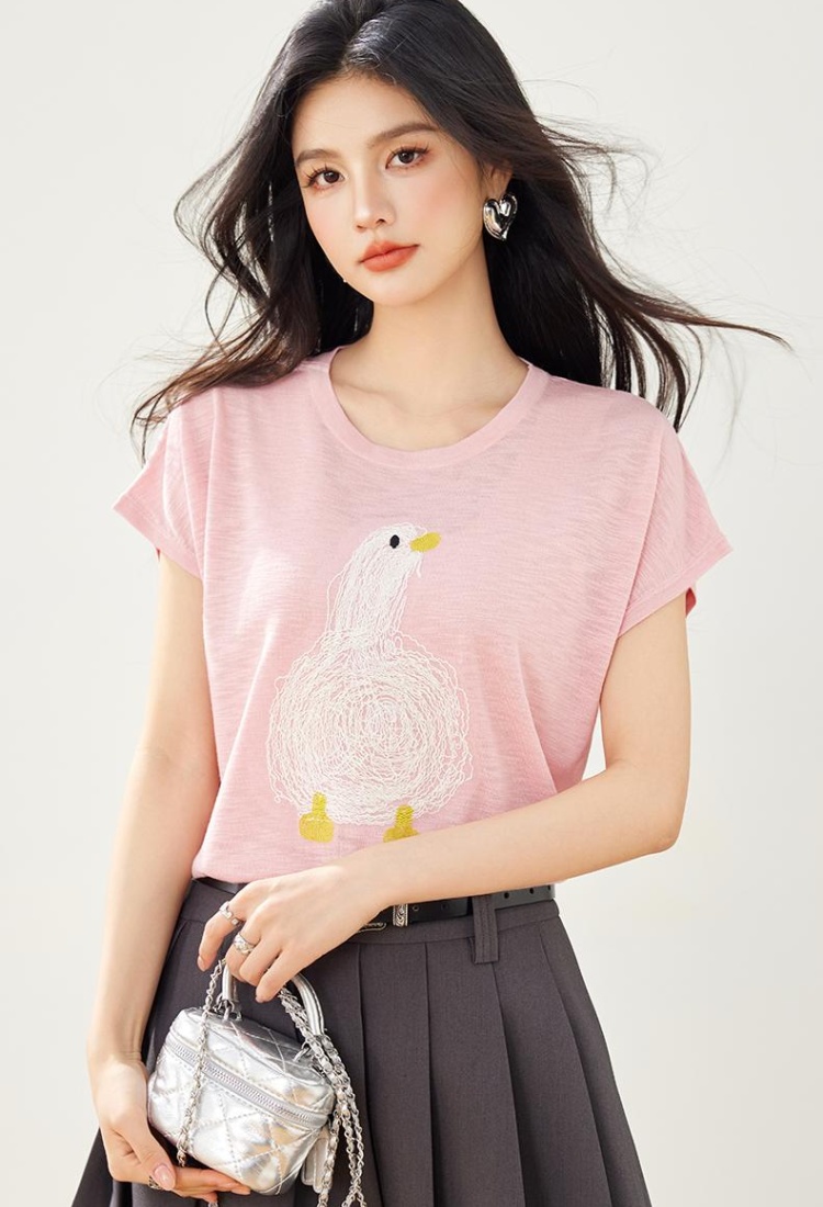 Embroidery summer cartoon tops thin ice silk sweater