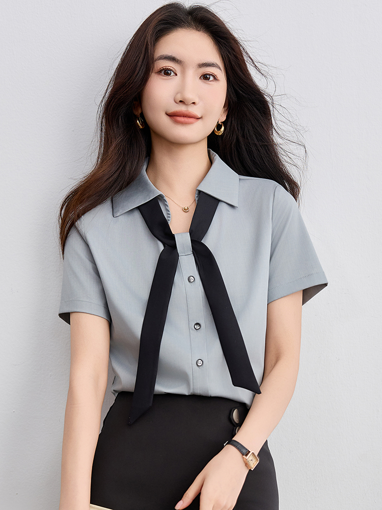 Short sleeve V-neck tops college style small shirt