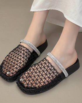 Cozy flat fishing net shoes sandy beach half hollow slippers