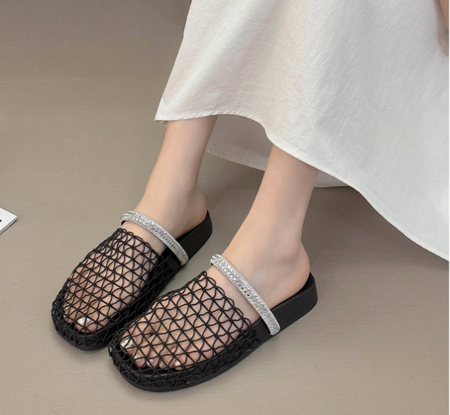 Cozy flat fishing net shoes sandy beach half hollow slippers