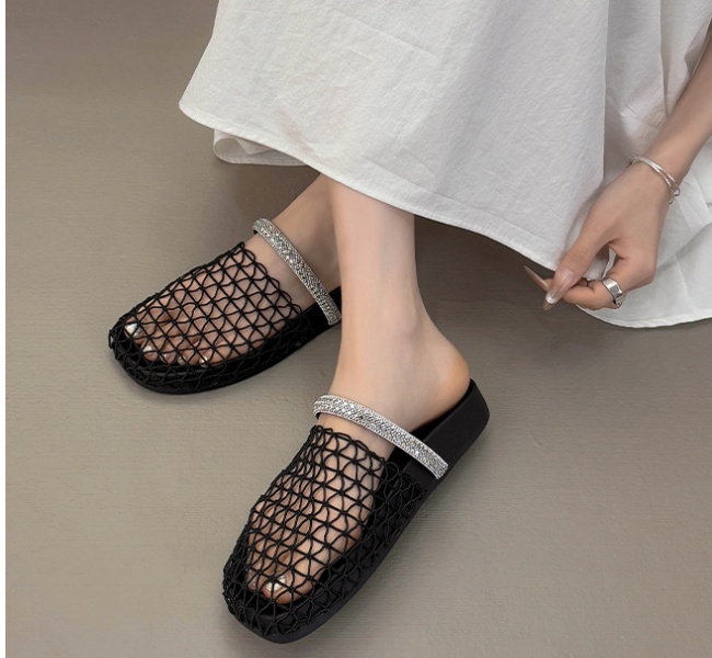 Cozy flat fishing net shoes sandy beach half hollow slippers