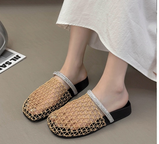 Cozy flat fishing net shoes sandy beach half hollow slippers